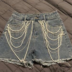 Chic Pearl-Embellished Jean Shorts